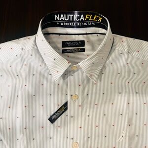 Nautica Flex Men's White and Red Dot Dress short sleeve Shirt